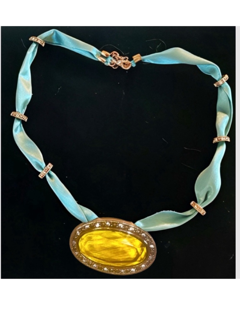 Larimar Chocker 16” Gem Pendent with satin choker Necklace